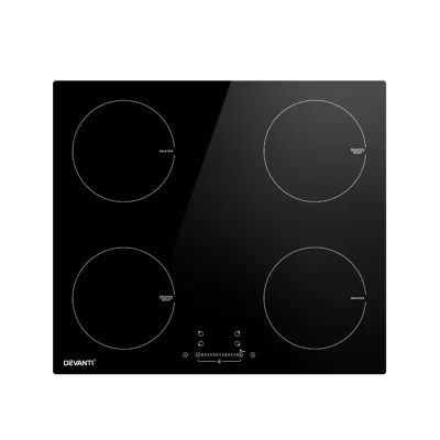Devanti Induction Cooktop, Black Ceramic Glass, 60cm, 4 Zones, Touch Control, 7000W, Safety Features, Built-in