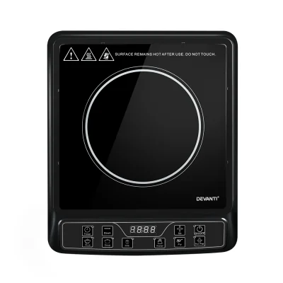 Devanti Induction Cooktop, Black Ceramic Glass, 30cm Portable Cooker, 10 Power Levels, 6 Cooking Modes, LED Display
