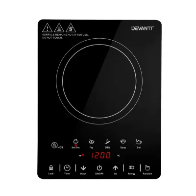 Devanti Electric Ceramic Cooktop, Black Glass, 30cm - 5 Modes, Touch Controls, Child Lock, 2000W, Safety Features