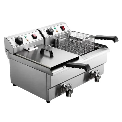 Devanti 20L Stainless Steel Commercial Deep Fryer - Double Baskets, Oil Taps, 6000W, Fast Heat, Safety Features