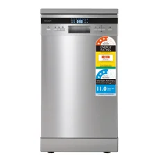 Devanti 10 Place Setting Freestanding Dishwasher, Silver - Quiet 8 Programs, Adjustable Rack, LED Display, 49dBA Noise