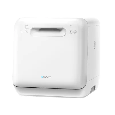 Devanti Benchtop Dishwasher, Stainless Steel, 3 Place Settings, White - Touch Controls, Baby Care, Fruit Wash