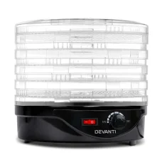 Devanti 5-Tray Food Dehydrator, Adjustable Temperature, Food-Grade Plastic, Beef Jerky Fruit Dryer, Black