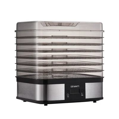 Devanti Food Dehydrator, Stainless Steel, 7 Trays, Silver - Quiet, Energy Efficient, Nutrient-Rich Drying