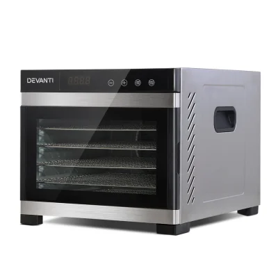 Devanti 6-Tray Food Dehydrator with LCD Control, Stainless Steel Body & Trays, Adjustable Timer & Thermostat, 420-500W