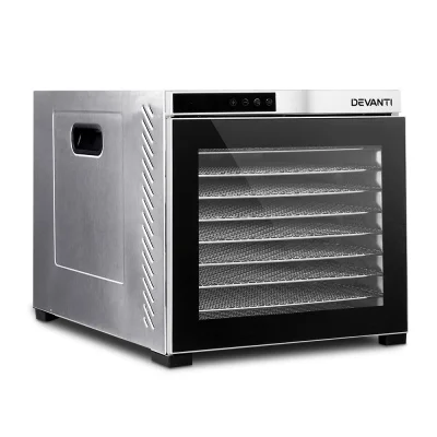 Devanti 10-Tray Food Dehydrator with Stainless Steel Trays, LCD Touch Control, 35-75°C Adjustable Thermostat, 900W-1100W