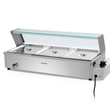 Devanti Commercial Bain Marie Food Warmer with 3 Stainless Steel Pans, Adjustable 30-110°C, 1000W, Easy Clean