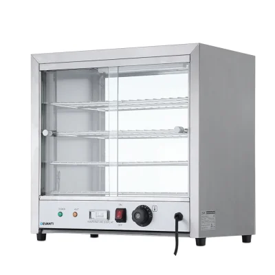 Devanti Commercial Food Warmer 54cm 4-Tier Tempered Glass Cabinet with Stainless Steel Trays & Adjustable Thermostat