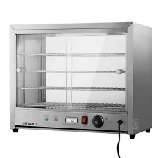 Devanti Commercial Food Warmer 64cm Stainless Steel 4-Tier Cabinet with Adjustable Thermostat & Sliding Glass Doors
