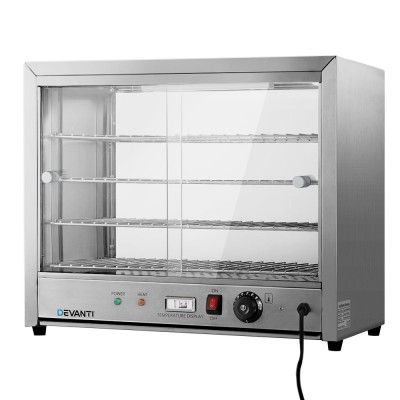 Devanti Commercial Food Warmer 64cm Stainless Steel 4-Tier Cabinet with Adjustable Thermostat & Sliding Glass Doors