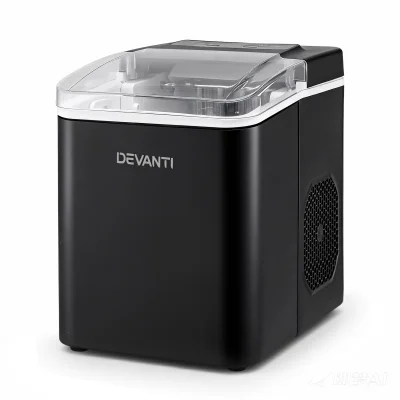 Devanti Portable 12kg Ice Maker Machine, Self-Cleaning, Black, 1.2L, Quiet, Countertop Design with Scoop and Basket