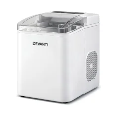 Devanti 12kg Portable Ice Maker, Self-Cleaning, 1.2L, White, Quiet, Countertop Design, 9 Cubes in 6-7