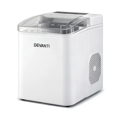 Devanti 12kg Portable Ice Maker, Self-Cleaning, 1.2L, White, Quiet, Countertop Design, 9 Cubes in 6-7