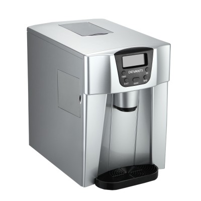 Devanti 2L Portable Ice Cuber Maker and Water Dispenser, Silver, 12kg Daily Output, 2 Ice Sizes, Compact Design