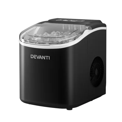 Devanti Portable 12kg Ice Maker Machine, Black – Compact Countertop Design, 9 Cubes in 6-13 Mins, Energy Efficient