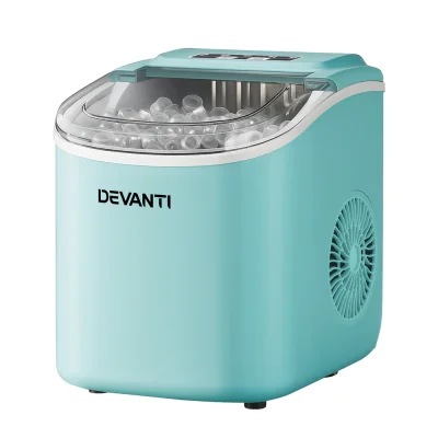 Devanti 12kg Green Ice Maker Machine w/Self-Cleaning, 9 Cubes in 6-13 Mins, Compact Design, Energy Efficient