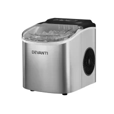 Devanti 12kg Ice Maker Machine Silver, Self-Cleaning, 2 Ice Sizes, Stainless Steel, Fast 9 Cubes in 6-13 Mins