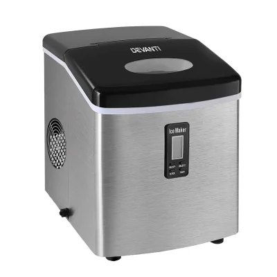 Devanti 15kg Ice Maker Machine, Silver - Fast 9-Cube Production, 3 Sizes, Freon-Free, Compact Design, 1-Year Warranty