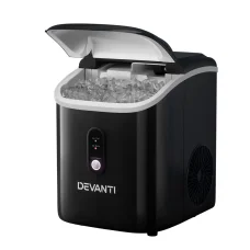 Devanti Nugget Ice Maker Machine, Plastic, Compact Black, 15kg/24hr Capacity, Quick 5-10 Min Cycles, Energy Efficient