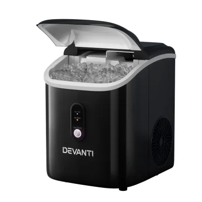 Devanti Nugget Ice Maker Machine, Plastic, Compact Black, 15kg/24hr Capacity, Quick 5-10 Min Cycles, Energy Efficient