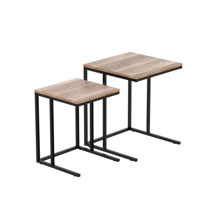 Artiss Nesting Coffee Table Set of 2, Particle Board & Steel, Dark Wood Tone, Space-Saving, Industrial Style Artiss Nesting Coffee Table Set of 2, Particle Board & Steel, Dark Wood Tone, Space-Saving, Industrial Style