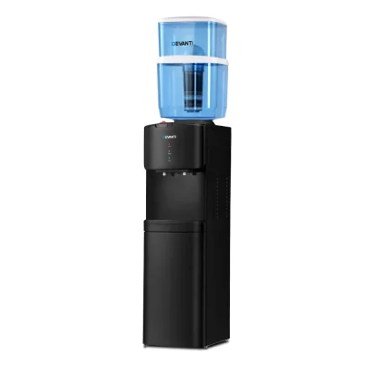 Devanti 22L Black Water Cooler Dispenser Stand with 7-Stage Filtration, Hot & Cold Taps, Child Lock & Storage Cabinet