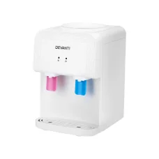 Devanti Water Cooler Dispenser, Plastic & Stainless Steel, Compact Bench Top, White, Dual Hot & Cold Spouts, Safe