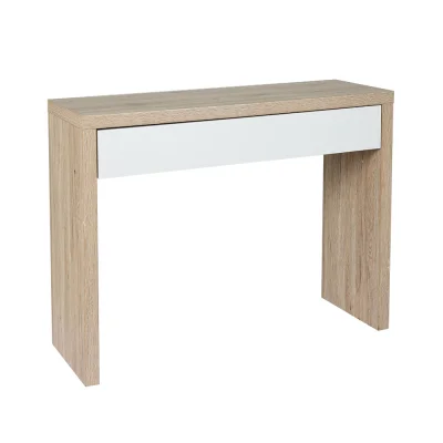 Artiss Console Table with Storage Drawer, White & Pine, 100x35x80cm, Scandinavian Style, Easy Assembly