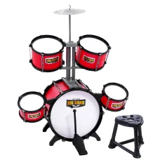 Keezi 7-Piece Kids Drum Set - PVC Finish, Red, 3+ Years, Includes Bass, Toms, Cymbal, Drumsticks, Stool - EN71 Certified