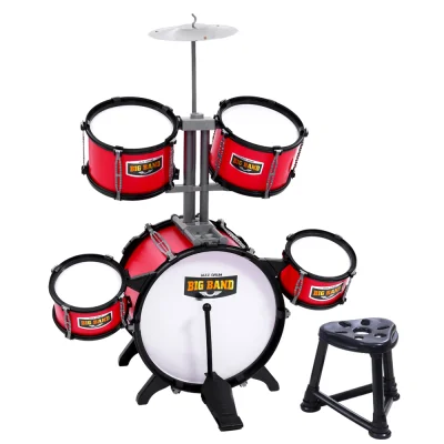 Keezi 7-Piece Kids Drum Set - PVC Finish, Red, 3+ Years, Includes Bass, Toms, Cymbal, Drumsticks, Stool - EN71 Certified