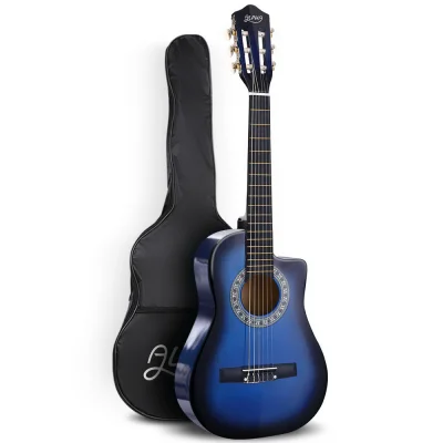 Alpha 34 Inch Classical Guitar, Wooden Body, Nylon Strings, Blue, Beginner Kids Gift, Includes Picks & Carry Bag