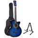 Alpha 38 Inch Acoustic Guitar, Wooden Body, Steel Strings, Full Size, Blue, w/ Stand, Strap, Bag, Capo & Extras