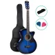 Alpha 38 Inch Acoustic Guitar, Laminated Linden, Full Size Cutaway, Blue, Steel Strings, with Bag and Accessories