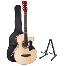 Alpha Acoustic Guitar, 38 Inch, Laminated Linden, Wood Finish, Steel Strings, Includes Stand, Strap, Bag, Capo, Picks