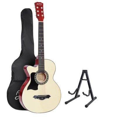Alpha 38" Left-Handed Acoustic Guitar, Wooden Body, Steel Strings, Stand Included, Perfect for Left-Handed Players