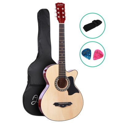 Alpha 38 Inch Acoustic Guitar, Laminated Linden, Wood Color, 96x36x8.5cm, Steel Strings, Full Size Cutaway Design Alpha 38 Inch Acoustic Guitar, Laminated Linden, Wood Color, 96x36x8.5cm, Steel Strings, Full Size Cutaway Design