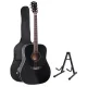 Alpha 41 Inch Acoustic Guitar, Laminated Linden Body, Black, Steel Strings, Dreadnought, with Stand & Accessories