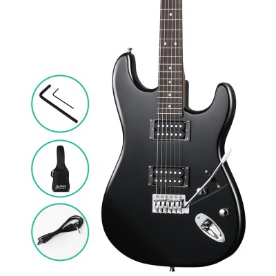 Alpha Electric Guitar, Poplar Body, 41 Inch, Black, Skull Pattern, Humbucker Pickups, Strat-Style, Beginner Friendly
