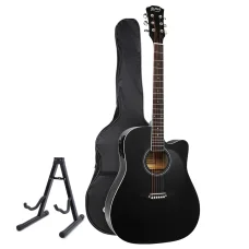 Alpha Professional Acoustic Guitar, Laminated Linden, 41 Inch, Black, 5-Band EQ, Electric Output, Cutaway, w/ Stand