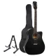 Alpha Professional Acoustic Guitar, Laminated Linden, 41 Inch, Black, 5-Band EQ, Electric Output, Cutaway, w/ Stand
