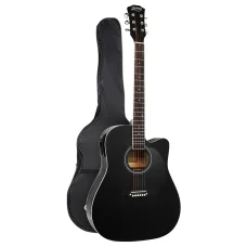 Alpha Acoustic Guitar, Laminated Linden, 41 Inch, Black, Professional 5-Band EQ, Electric Output, Cutaway Design