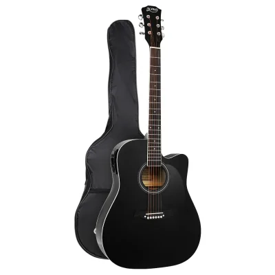 Alpha Acoustic Guitar, Laminated Linden, 41 Inch, Black, Professional 5-Band EQ, Electric Output, Cutaway Design