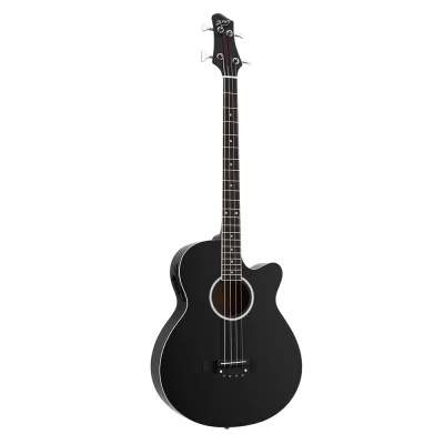 Alpha 43" Dreadnought Acoustic Bass Guitar, Black - 4-Band EQ, Steel Strings, Basswood Body, 22 Frets, Glossy Finish