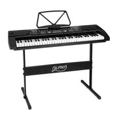 Alpha 61-Key Electronic Piano Keyboard, Digital Electric, Black, Beginner-Friendly w/ Stand & LED Display
