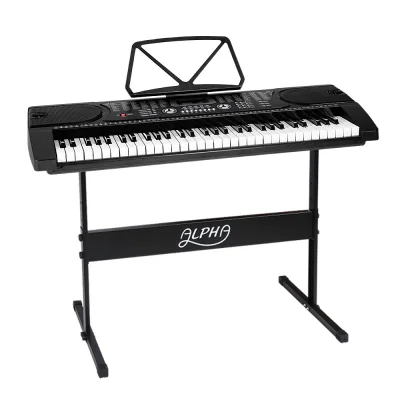Alpha 61-Key Electronic Piano Keyboard, Digital Electric, Black, Beginner-Friendly w/ Stand & LED Display