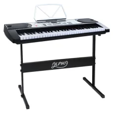 Alpha 61-Key Electronic Piano Keyboard, Silver, Beginner-Friendly, with Stand, LED Display, 255 Rhythms & Timbers