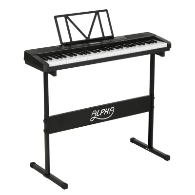 Alpha 61-Key Electronic Piano Keyboard, Touch-Sensitive, Black, with Stand, 300 Rhythms, 430 Timbres, LED Display