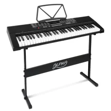 Alpha 61-Key Electronic Piano Keyboard with Stand, Digital Electric, LED Display, USB, Mic Input, Silent Practice