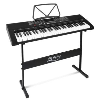 Alpha 61-Key Electronic Piano Keyboard with Stand, Digital Electric, LED Display, USB, Mic Input, Silent Practice