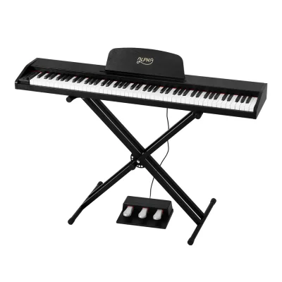 Alpha 88 Keys Digital Piano Keyboard, Semi-Weighted, 800 Timbres, 600 Rhythms, Stand, MIDI, Bluetooth, Black